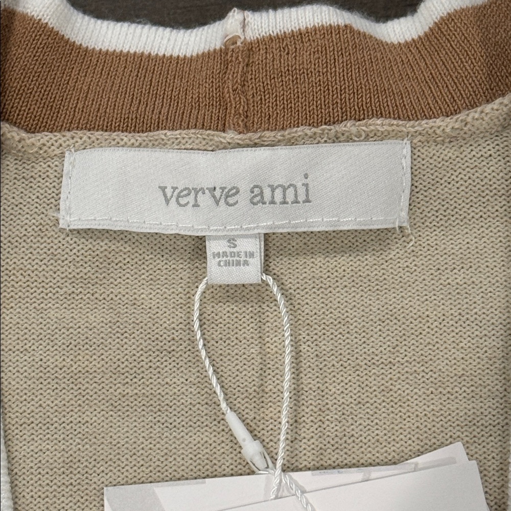 Verve Ami Cardigan Fawn Heather Combo Tan Stripe Ribbed Long Sleeve S - Picture 2 of 16